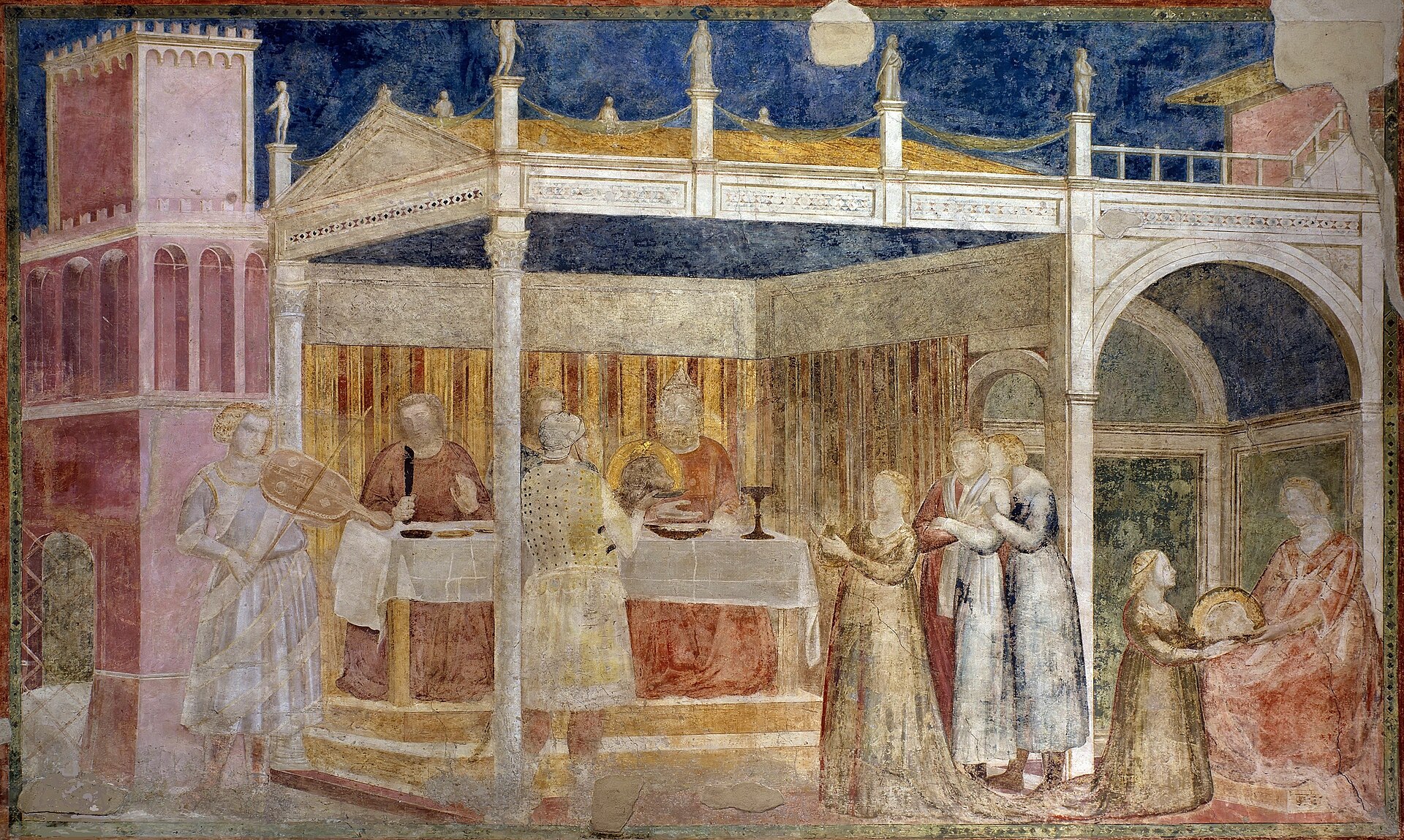 Giotto's Feast of Herod fresco in the Peruzzi Chapel, Santa Croce, Florence, commissioned by the Peruzzi banking family