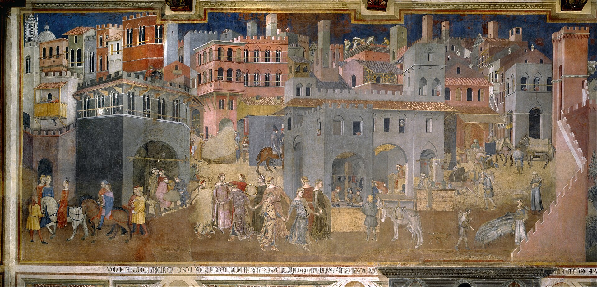 Lorenzetti's 1338-39 fresco showing commerce and shops in medieval Siena, the city of the Bonsignori bank
