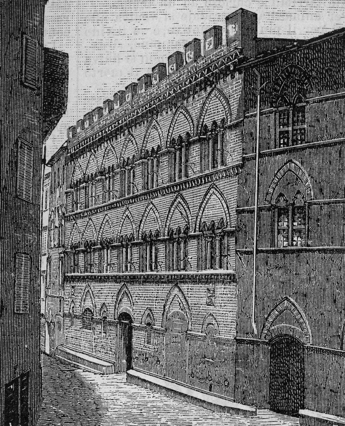A 19th-century xylograph of the Palazzo Bonsignori in Siena, seat of the Gran Tavola