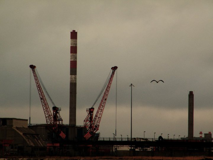 The surviving shell of the CUF chemical works at Barreiro, Portugal, seen from the shore