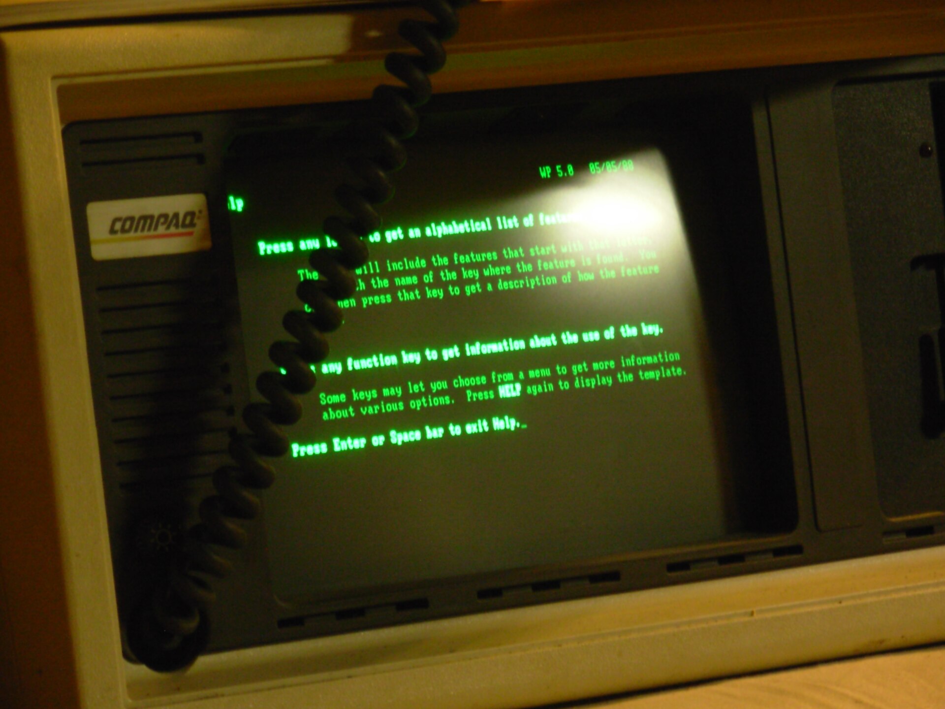 Compaq Portable computer (c.1983) running WordPerfect