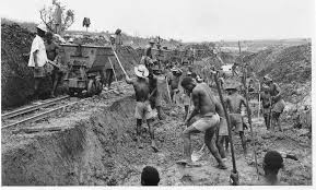 Period photograph of mining technology on the Companhia de Diamantes de Angola (Diamang) colonial-era diamond mines