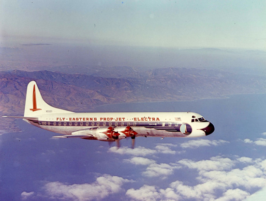 Eastern Air Lines Lockheed L-188 Electra turboprop airliner in flight