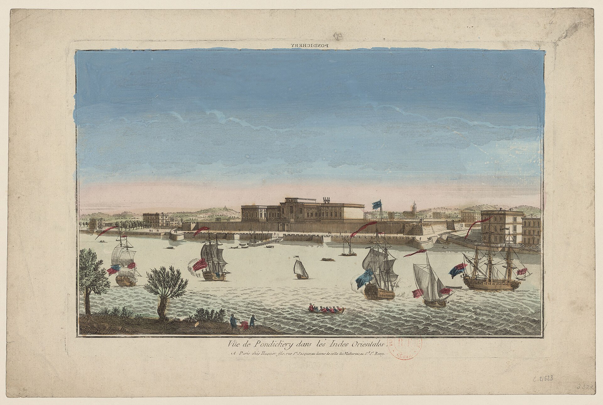 Period engraving of Pondichéry, the French East India Company's Indian capital