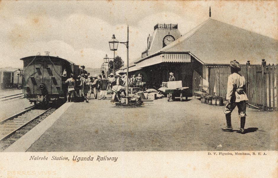Postcard photograph of Nairobi Station on the Uganda Railway, Mombasa, British East Africa, c. 1900s