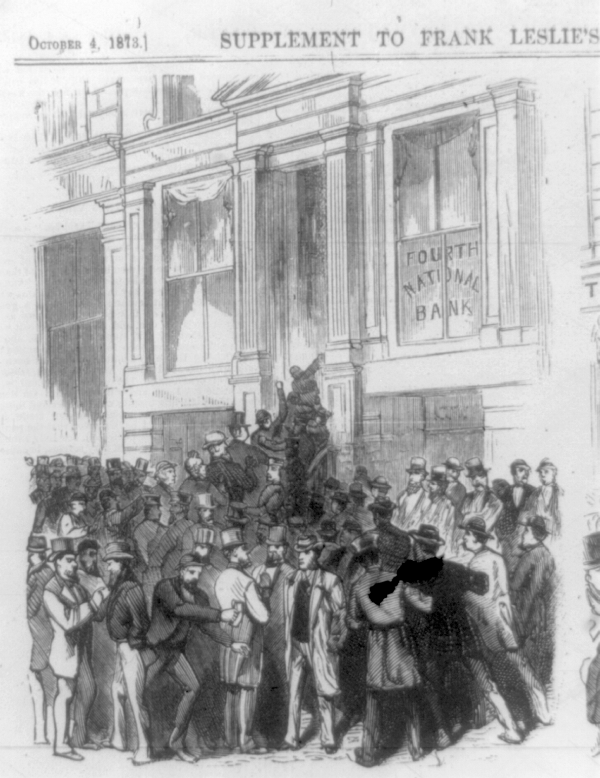 A run on the Fourth National Bank in New York during the Panic of 1873, triggered by the failure of Jay Cooke & Co