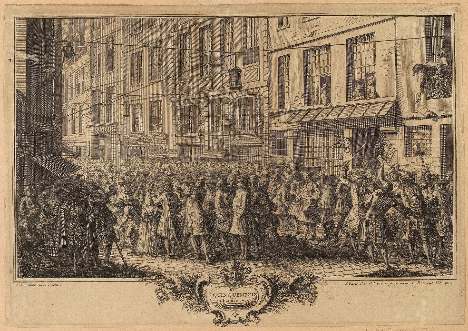 18th-century engraving of the rue Quincampoix in Paris during the 1720 speculation frenzy