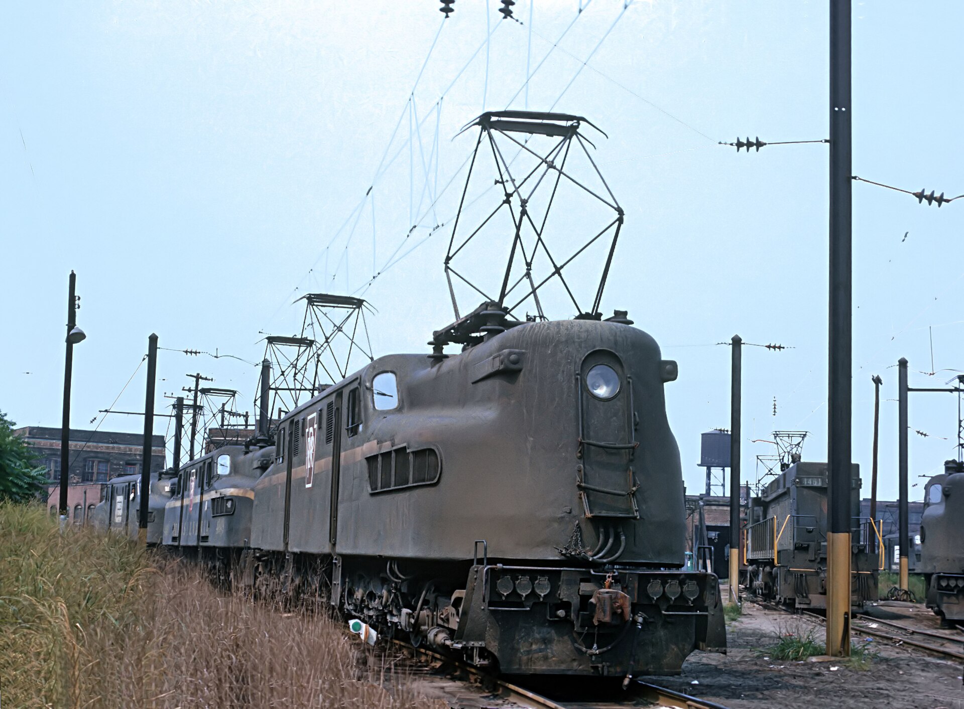 Penn Central GG-1 electric locomotive at Orangeville Roundhouse, Baltimore, Maryland, August 1970