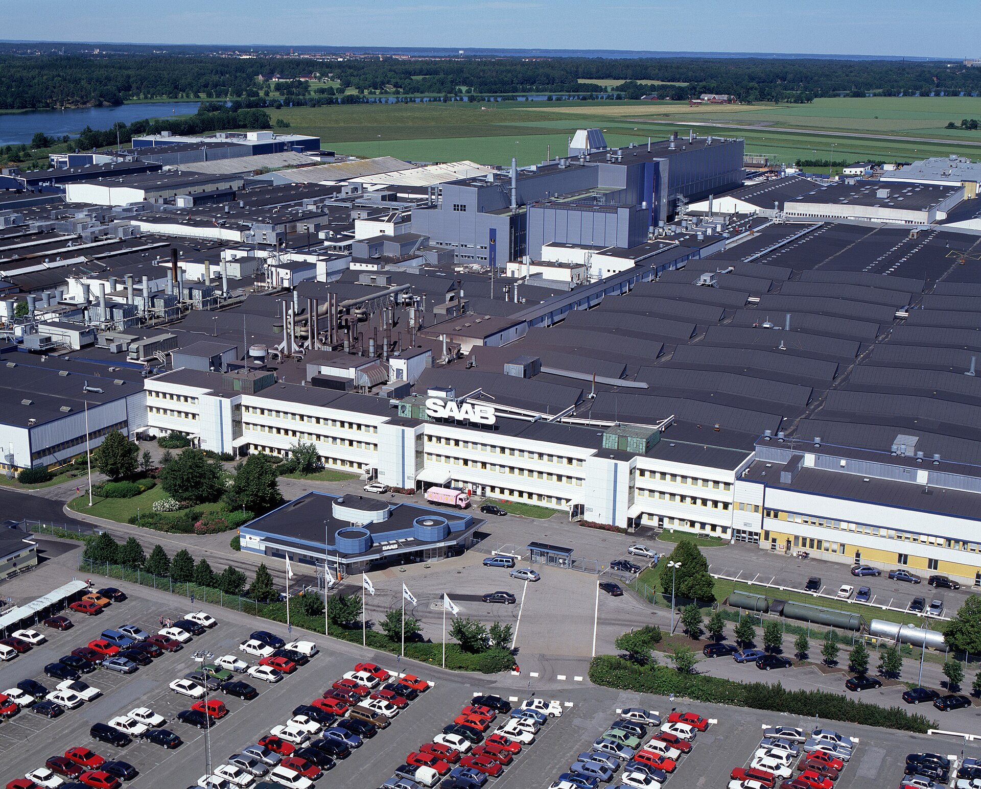 Aerial view of Saab Automobile AB's main production facilities in Trollhättan, Sweden