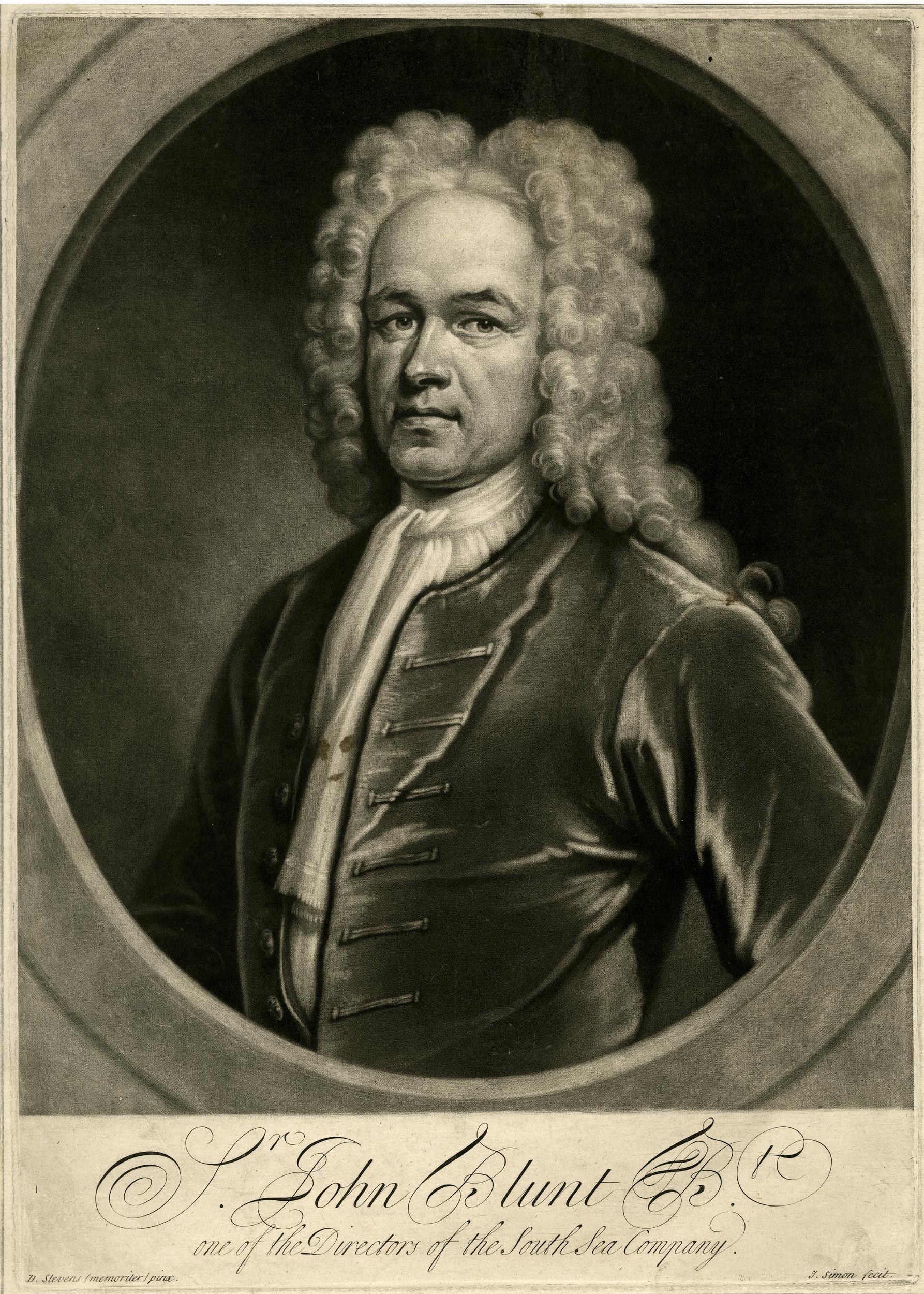 Portrait of John Blunt, chief promoter of the South Sea Company, mezzotint engraving
