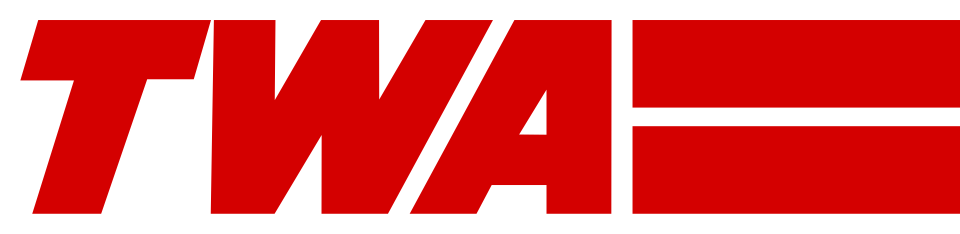 The TWA globe-and-twin-lines logo in red.