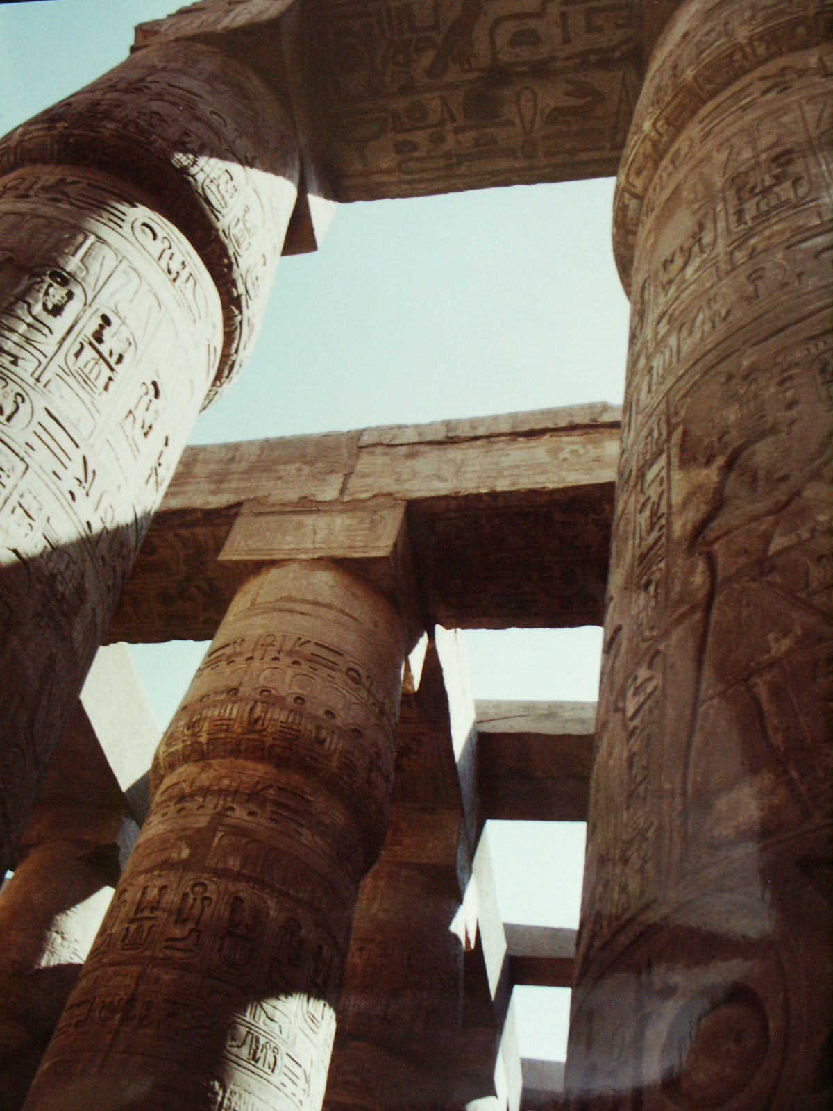 The colossal columns of the Great Hypostyle Hall at the Temple of Amun, Karnak