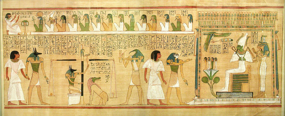 Anubis weighs the heart of Hunefer against the feather of Maat, Book of the Dead of Hunefer, c. 1275 BCE, British Museum (EA 9901)