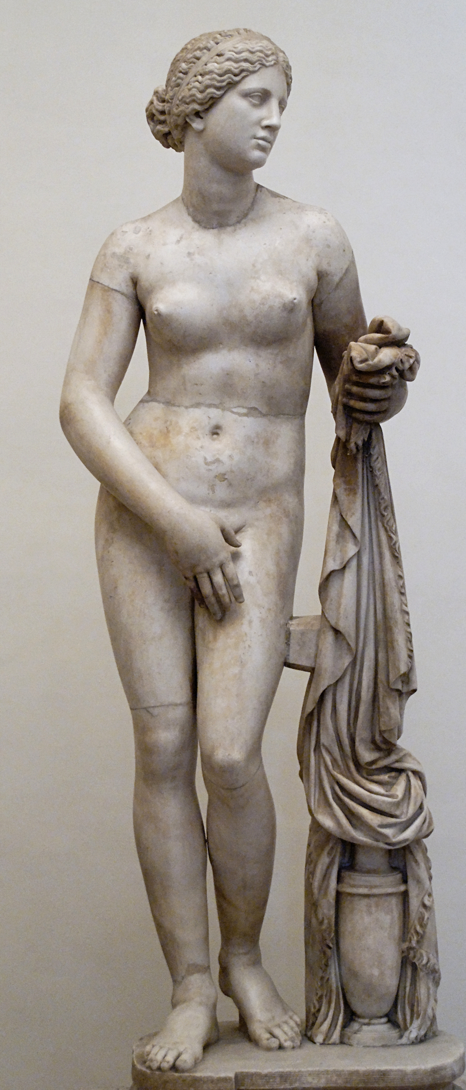 Roman marble copy of the Aphrodite of Knidos by Praxiteles, the first life-size female nude in Greek sculpture, Palazzo Altemps, Rome