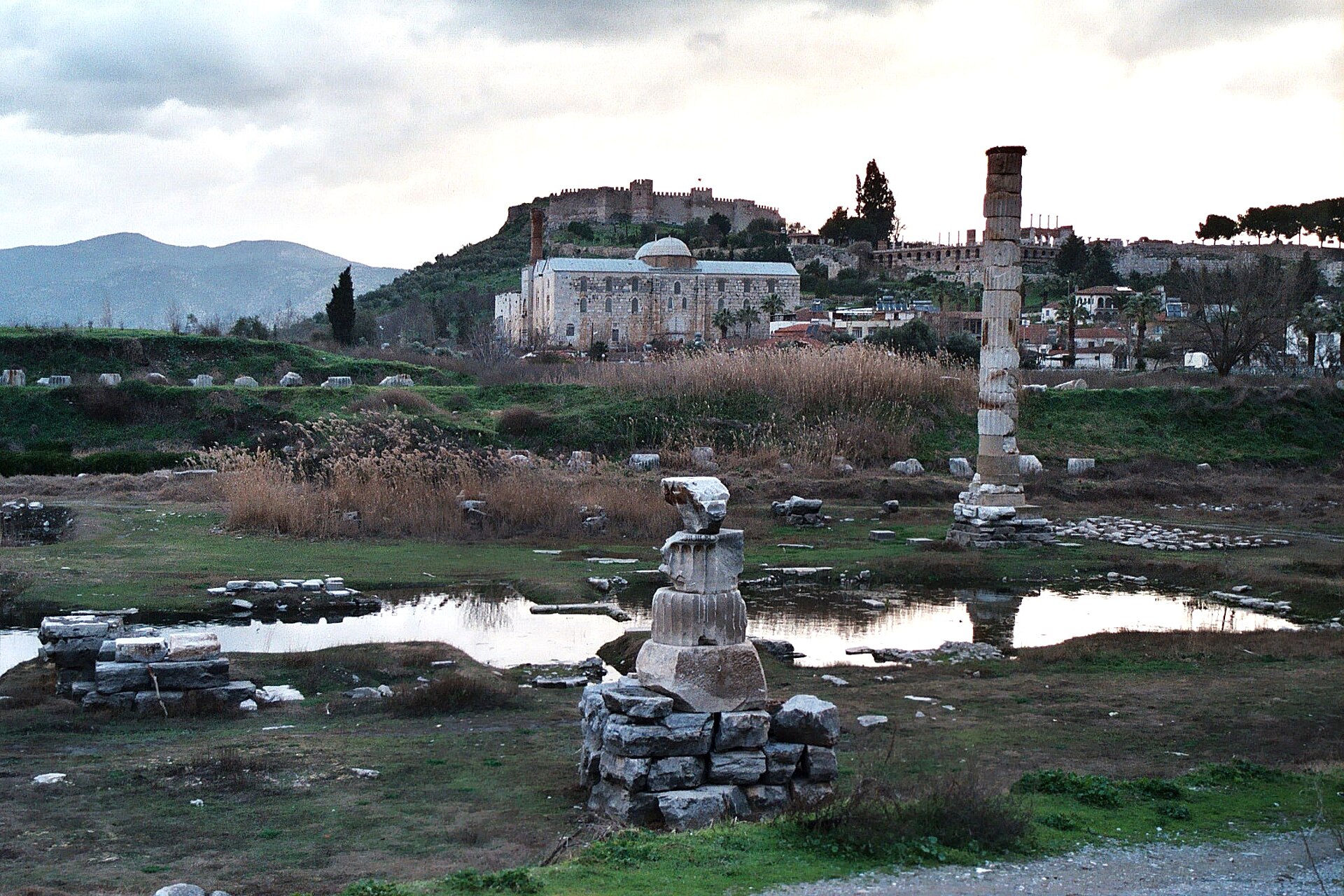 The surviving column and foundations of the Temple of Artemis at Ephesus, once one of the Seven Wonders of the Ancient World