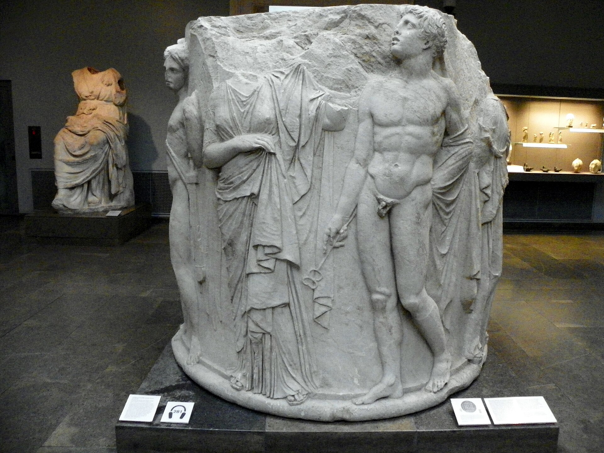 A carved column drum from the Temple of Artemis at Ephesus, now in the British Museum