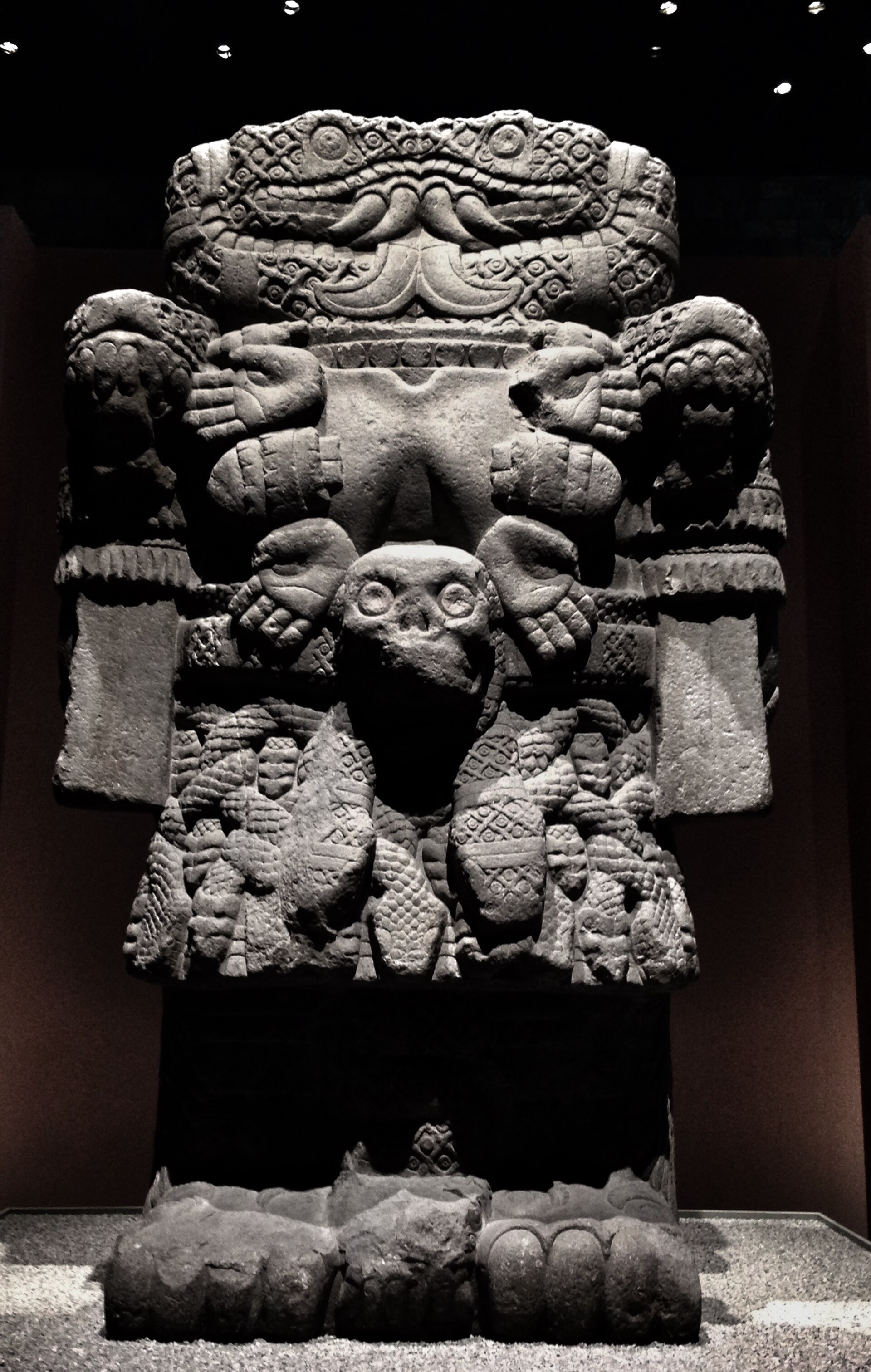 The Aztec earth goddess Coatlicue, the colossal serpent-skirted basalt statue