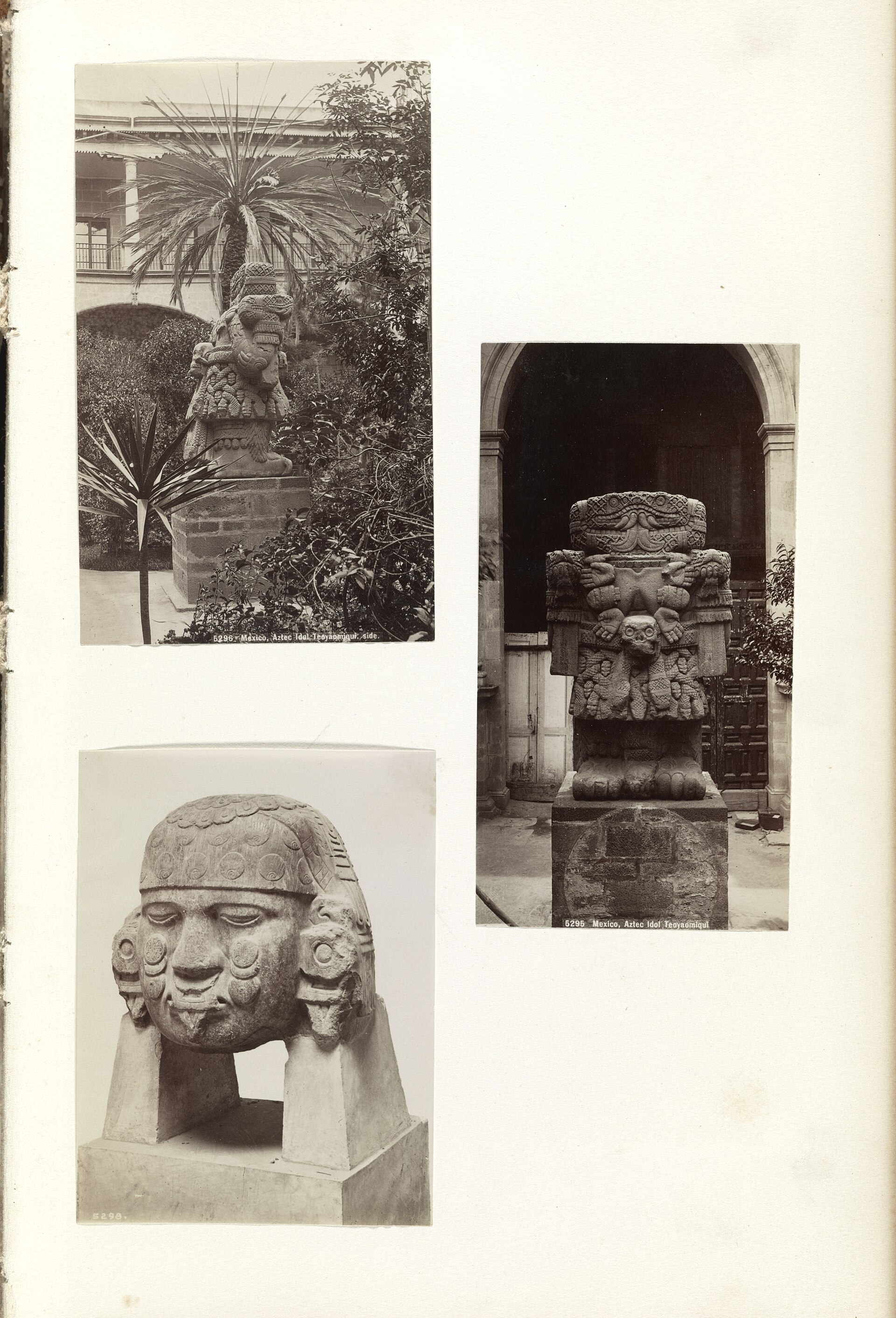 Historical photographs of the Aztec Coatlicue (then called Teoyaomiqui) statue, front and side views