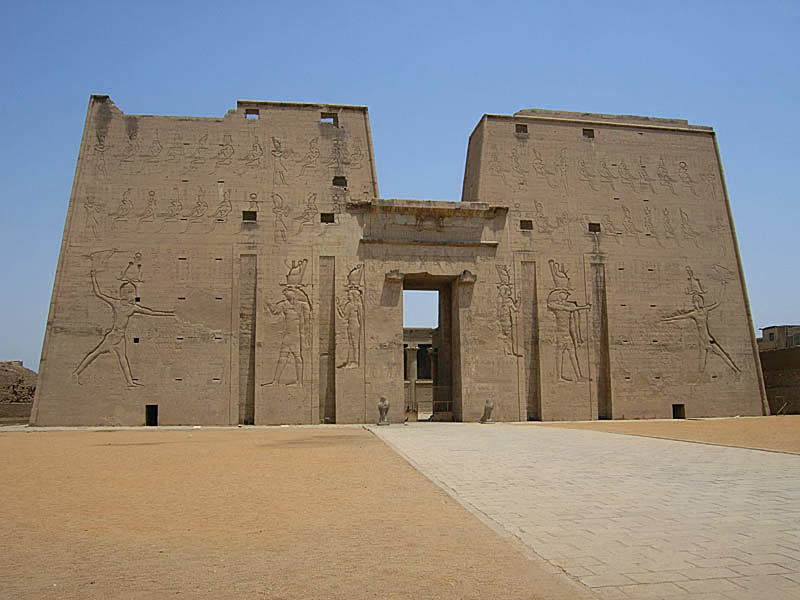 The 36-metre first pylon of the Temple of Horus at Edfu, Egypt — one of the best-preserved temples in Egypt, built for Horus under the Ptolemies