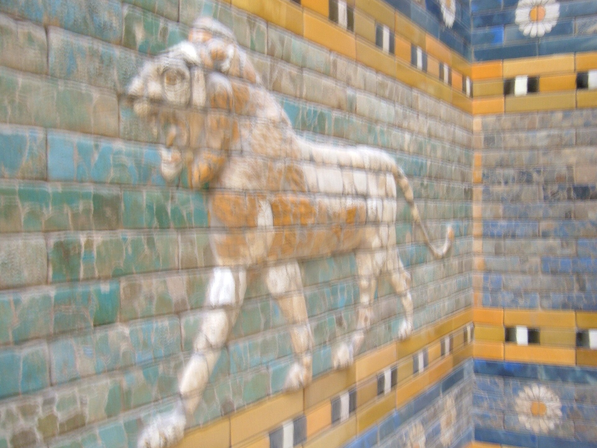 A striding lion, sacred to Ishtar/Inanna, on the reconstructed Ishtar Gate processional way, Pergamon Museum