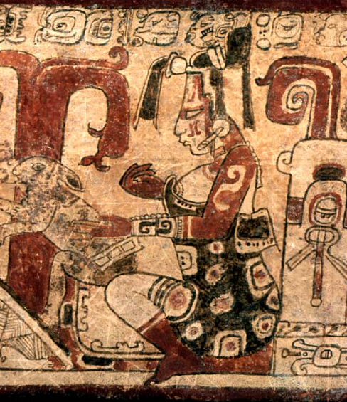 Maya depiction of the goddess Ix Chel with a rabbit