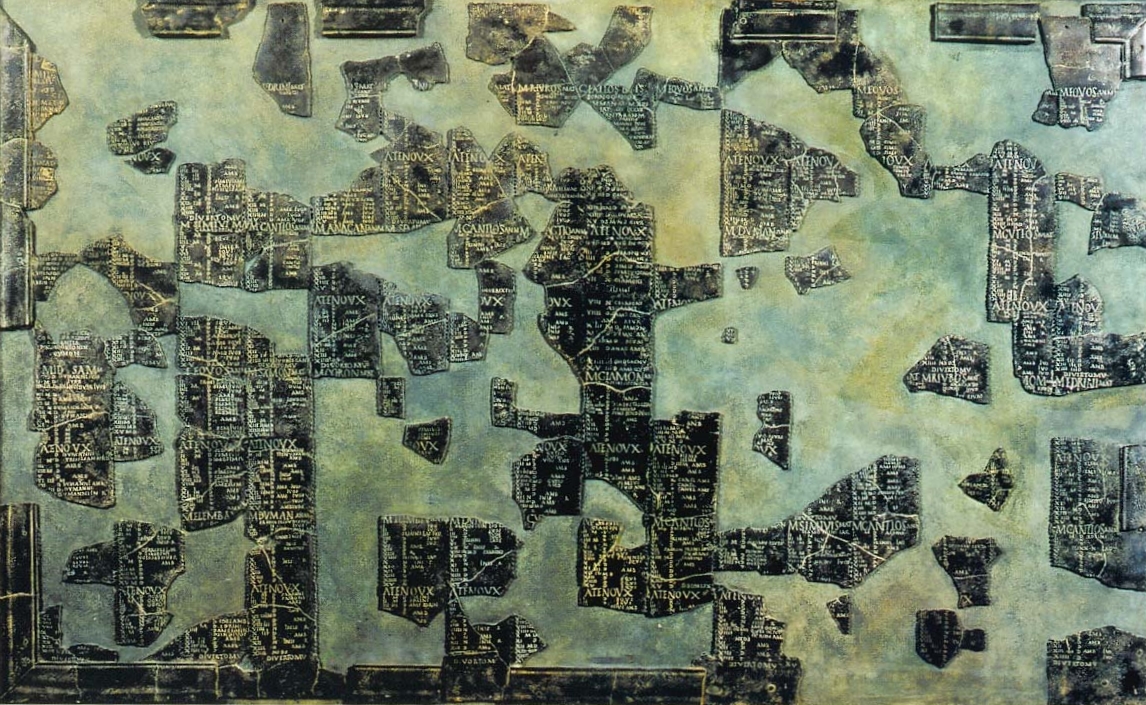 Fragments of the bronze Coligny calendar, a 2nd-century Gaulish lunisolar calendar inscribed with Celtic month names, Gallo-Roman Museum, Lyon