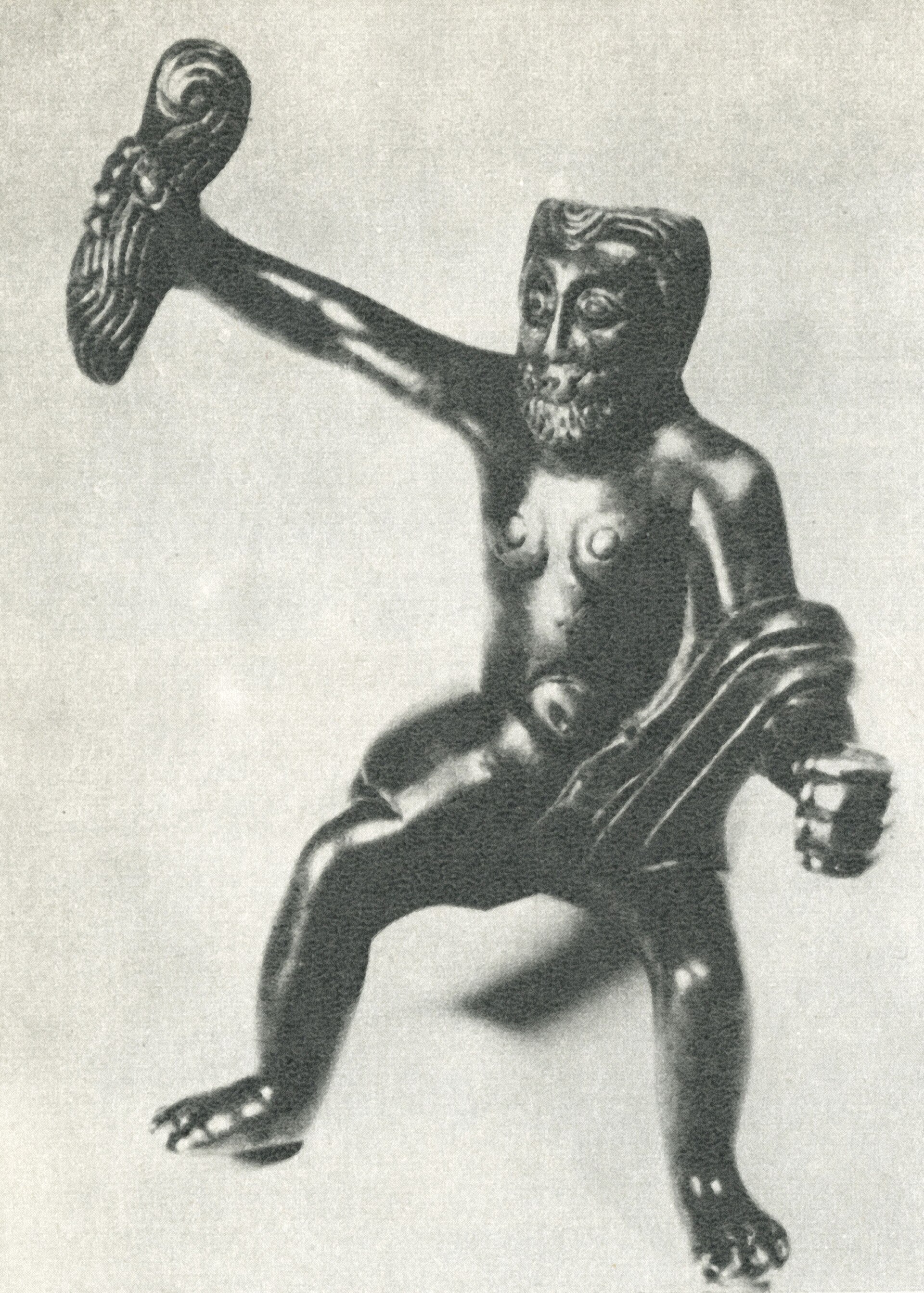 A sculptural depiction of Perkūnas, the Lithuanian thunder god, at Kernavė, Lithuania