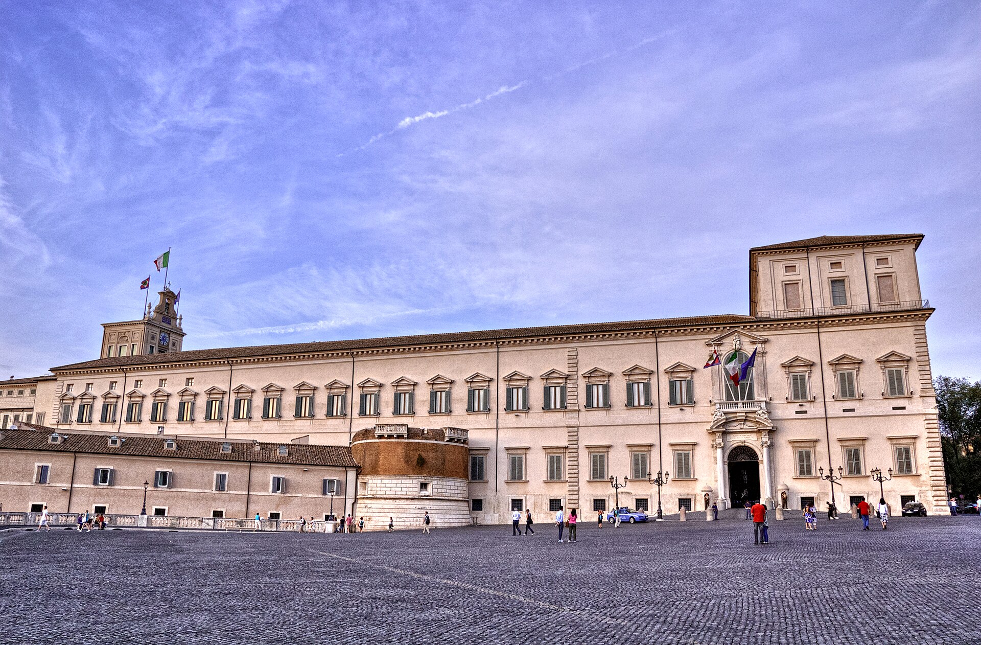 Facade of the Quirinal Palace on the Quirinal Hill, Rome — the hill named for the god Quirinus, the palace now the residence of Italy's president