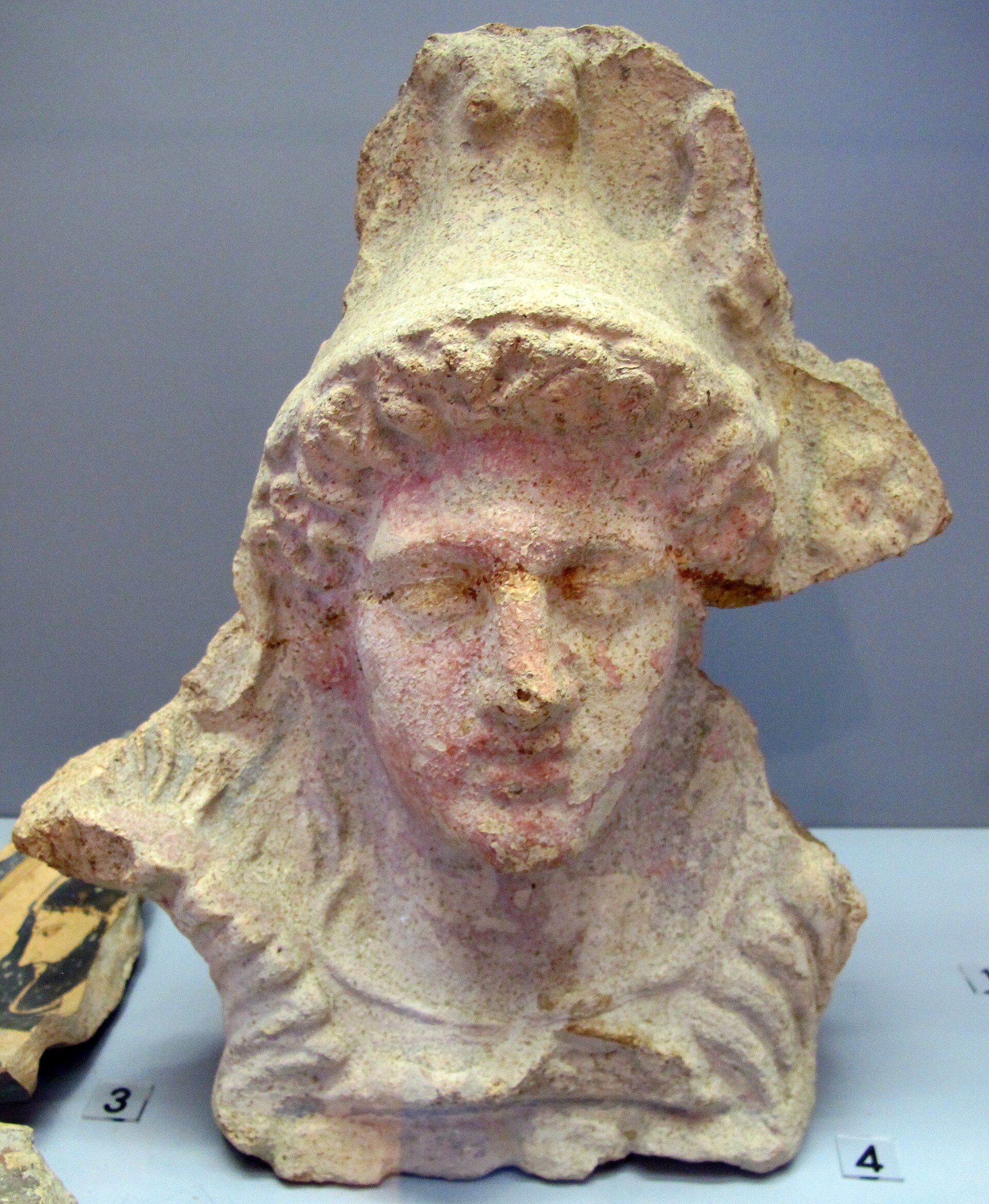 Etruscan terracotta antefix excavated at Campo della Fiera (Fanum Voltumnae), Orvieto, 4th century BC