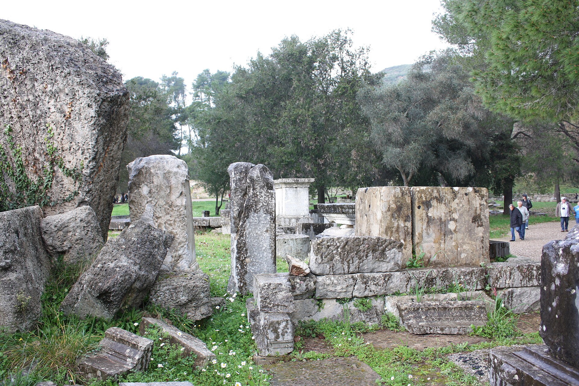 Fallen column drums and ruins at the Temple of Zeus, Olympia, Greece