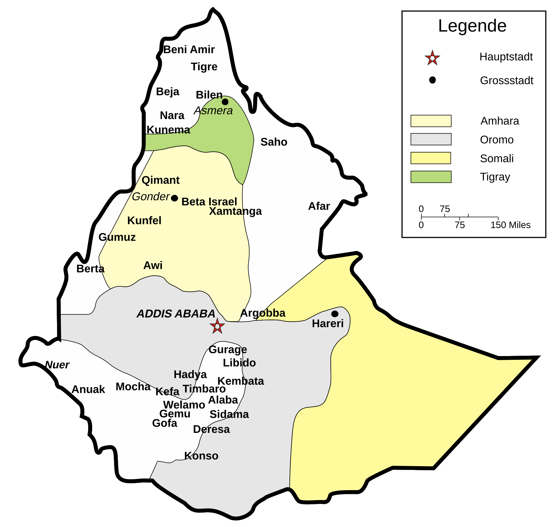 A language map of Ethiopia showing the Ethio-Semitic languages, including the Blue Nile region where Gafat was spoken