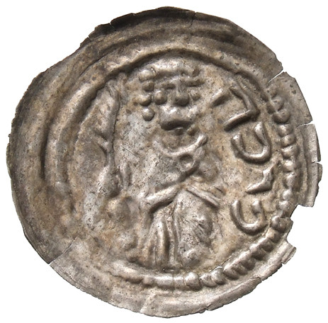 A medieval Polish silver bracteate coin with a Hebrew-letter inscription, minted under a Polish duke after 1181; Münzkabinett, Berlin