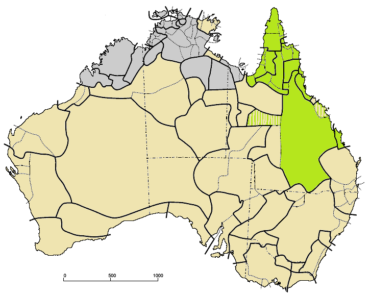 Map of the Northeast Pama-Nyungan languages of north Queensland, the region where Mbabaram was spoken