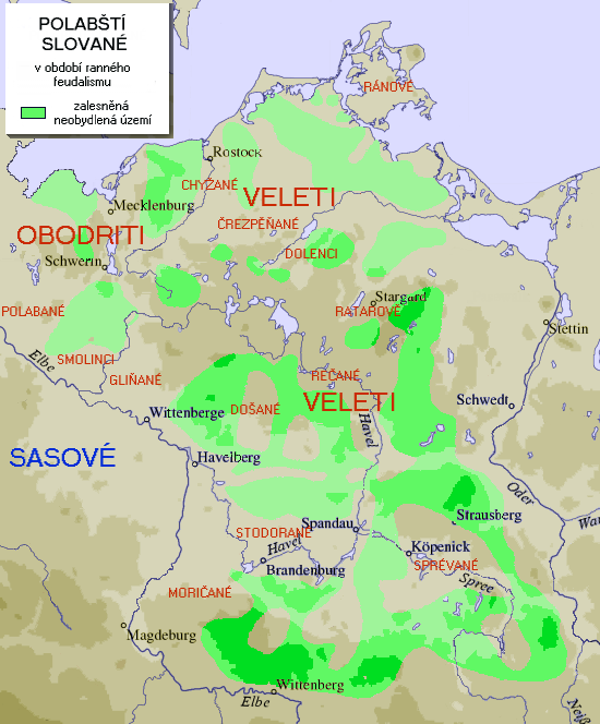 Map of the territory of the Polabian Slavs between the Elbe and Oder