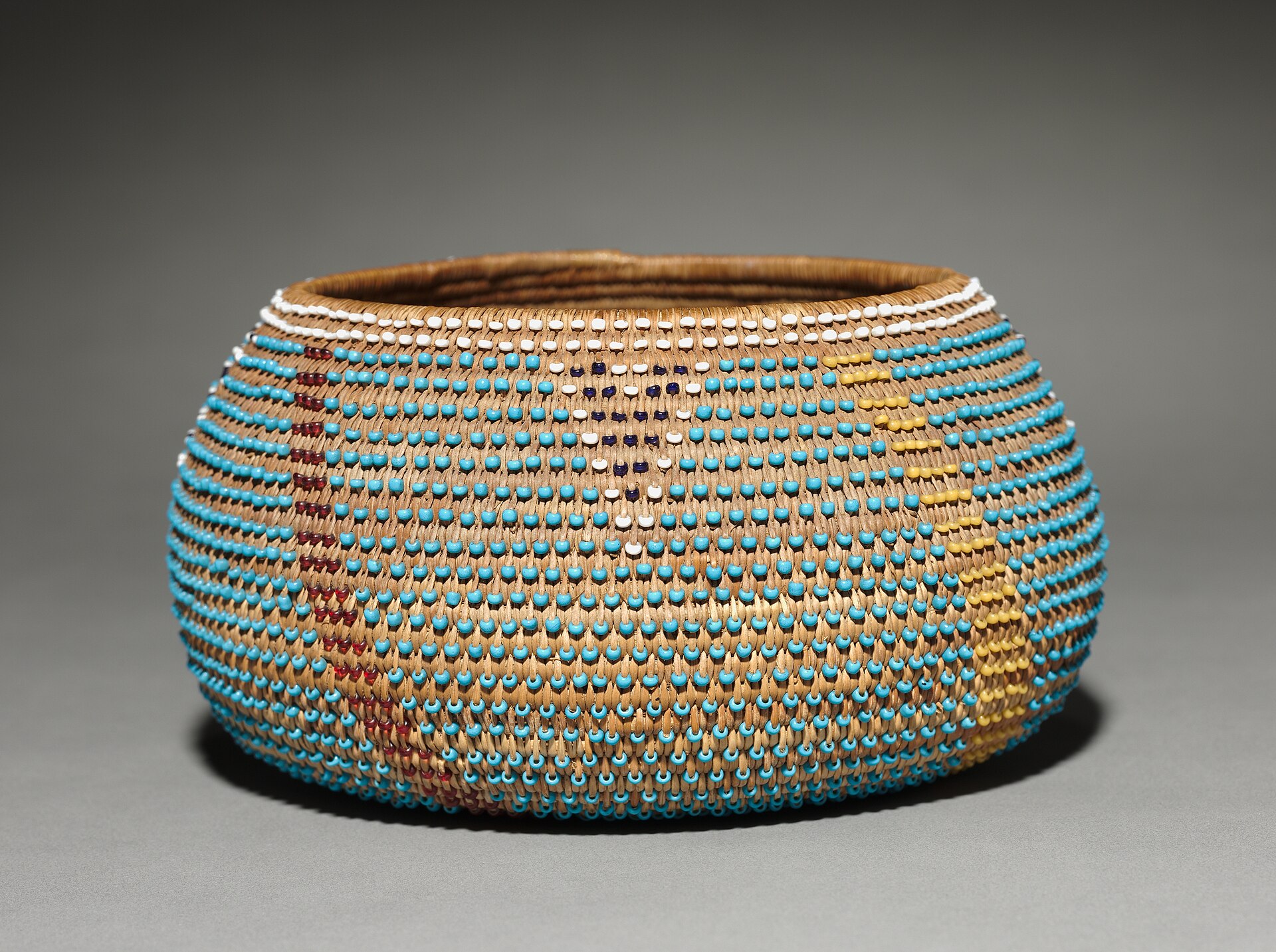 Wappo coiled sedge-and-bead gift bowl, late 19th–early 20th century, Cleveland Museum of Art