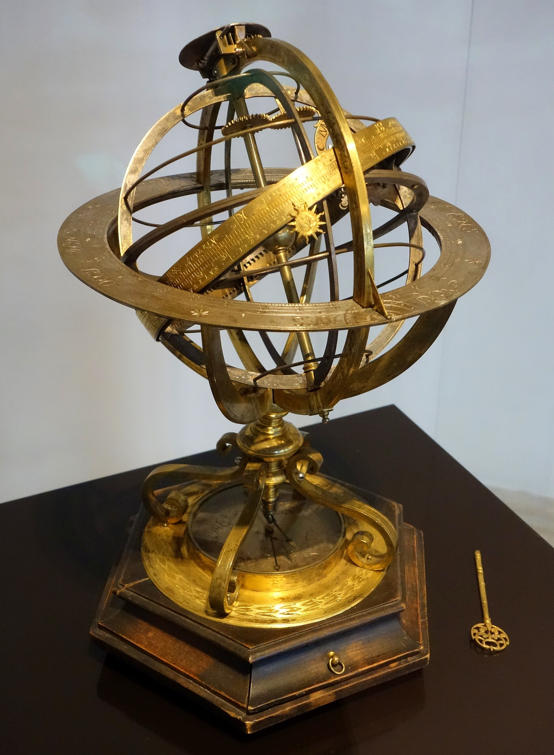 A brass armillary sphere built by Johannes Moeller, Gotha, 1687, now in the Mathematisch-Physikalischer Salon, Dresden