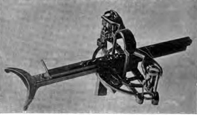 1916 reconstruction drawing by Victor Prou of the cheiroballistra, a one-man handheld Roman torsion bolt-thrower