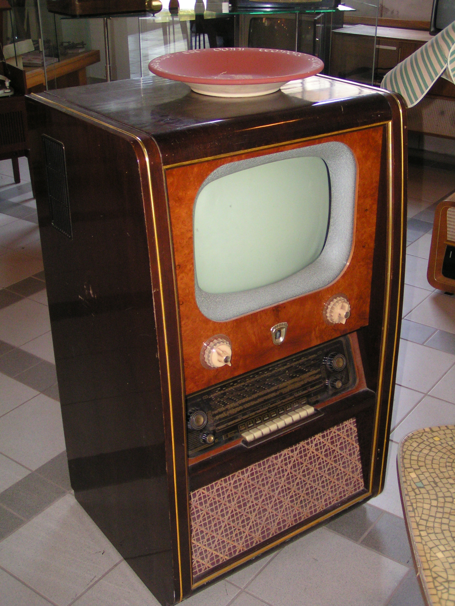 A vintage console cathode-ray-tube television set.