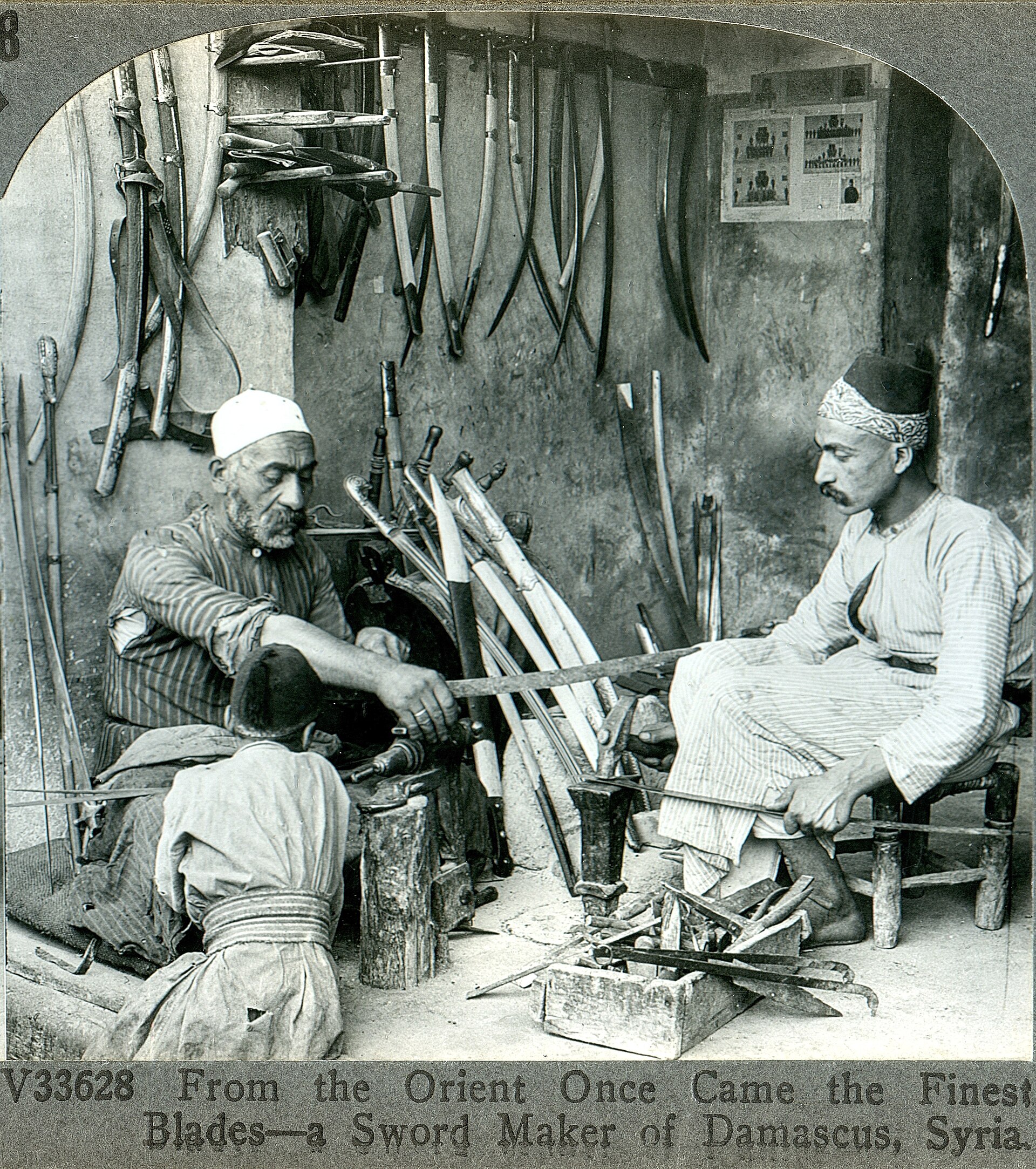 A sword maker of Damascus, Syria, photographed around 1900, near the end of the tradition