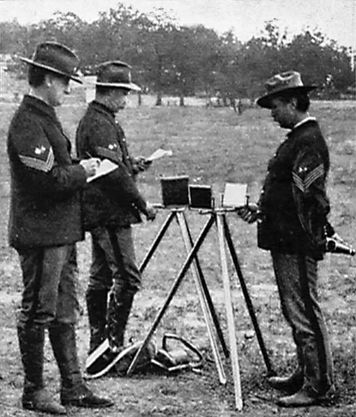 An 1898 American military heliograph — a mirror and shutter on a tripod for signalling by flashes of sunlight