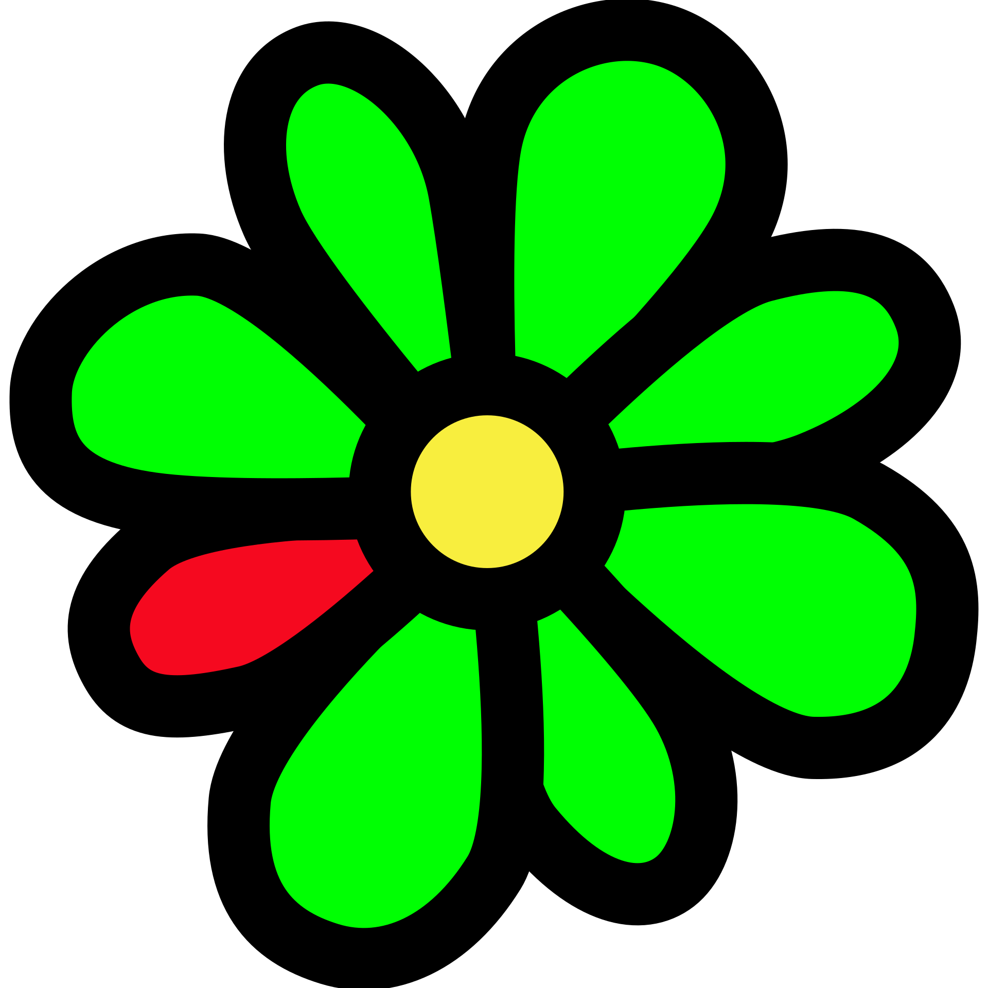 The ICQ flower/butterfly logo, a stylized green-and-red flower mark introduced in 1998.
