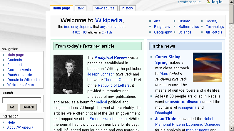 Internet Explorer 6 on Windows XP displaying the Wikipedia home page