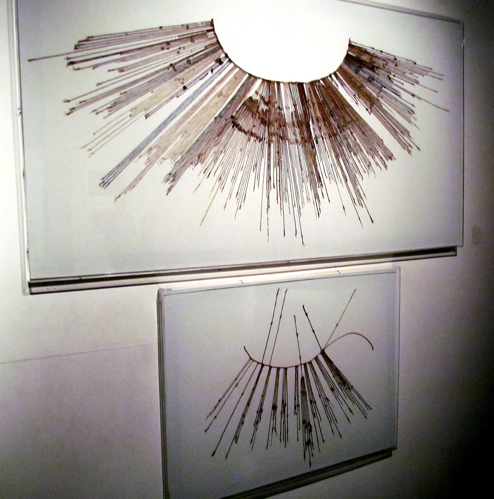 Inca quipu (khipu) knotted cords on display at the Larco Museum, Lima