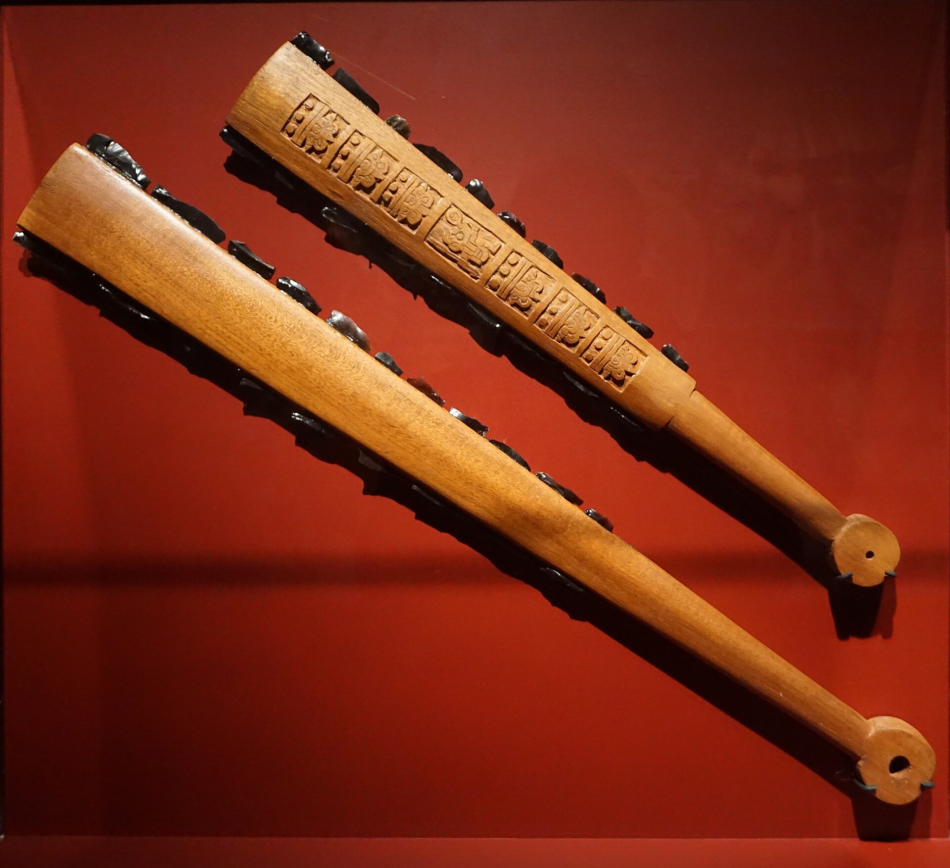 A modern reconstruction of an Aztec obsidian-edged macuahuitl based on codices and Spanish descriptions