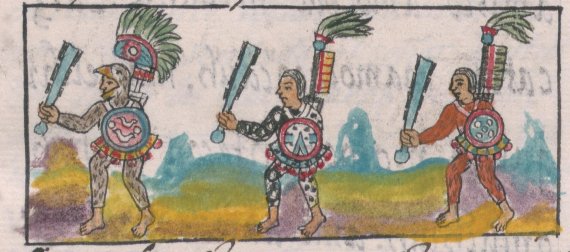 Aztec warriors wielding the macuahuitl, from Book IX of the 16th-century Florentine Codex