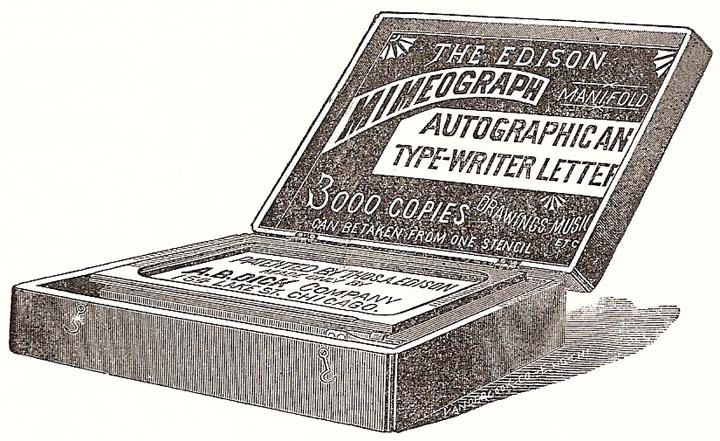 An 1889 advertisement for the Edison Mimeograph duplicator