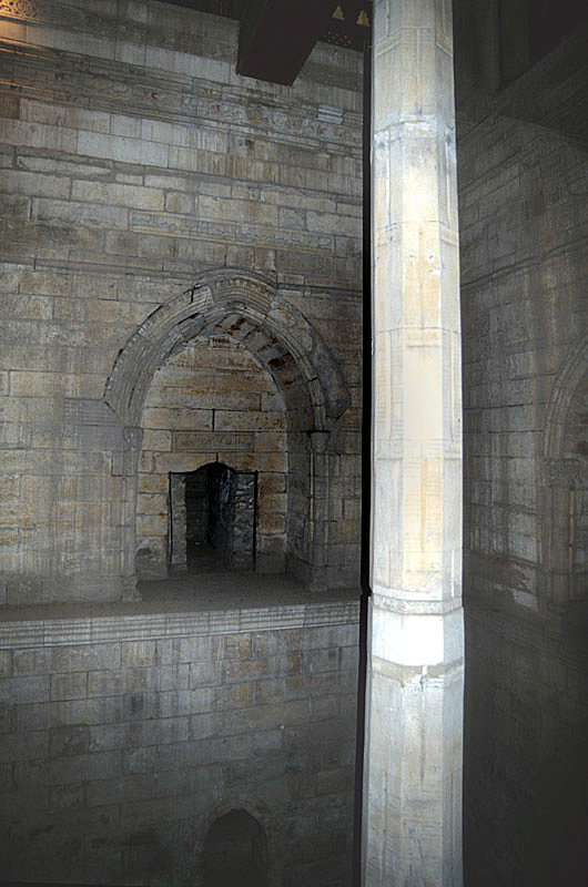 The graduated central marble column of the Nilometer on Roda Island, Cairo, standing in its stone measuring well