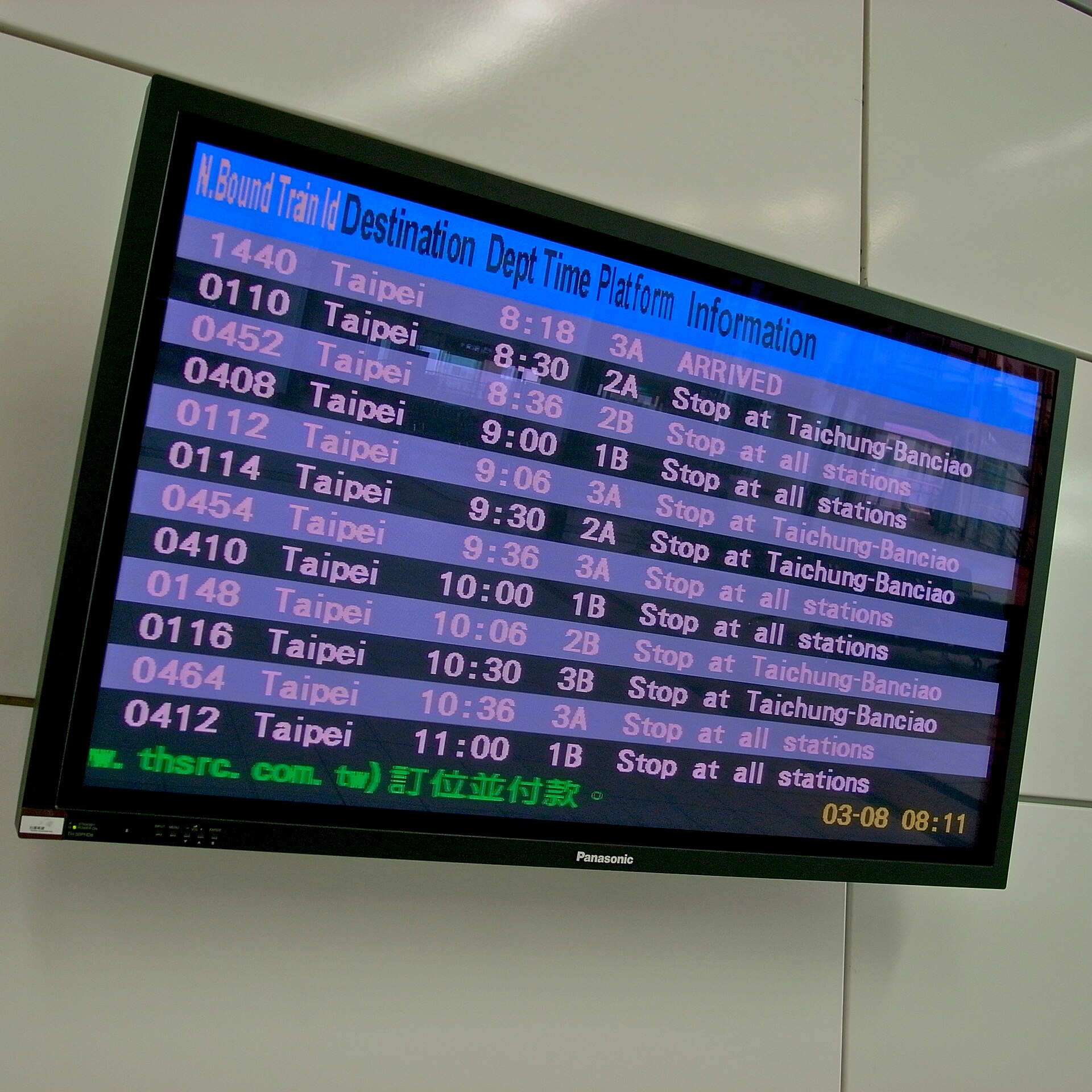 A Panasonic plasma display panel mounted at a train station