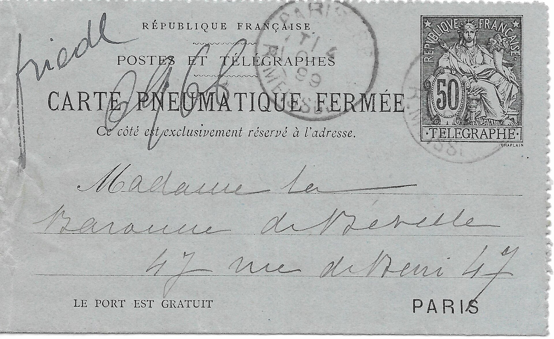 An 1899 map of the Paris pneumatic mail network