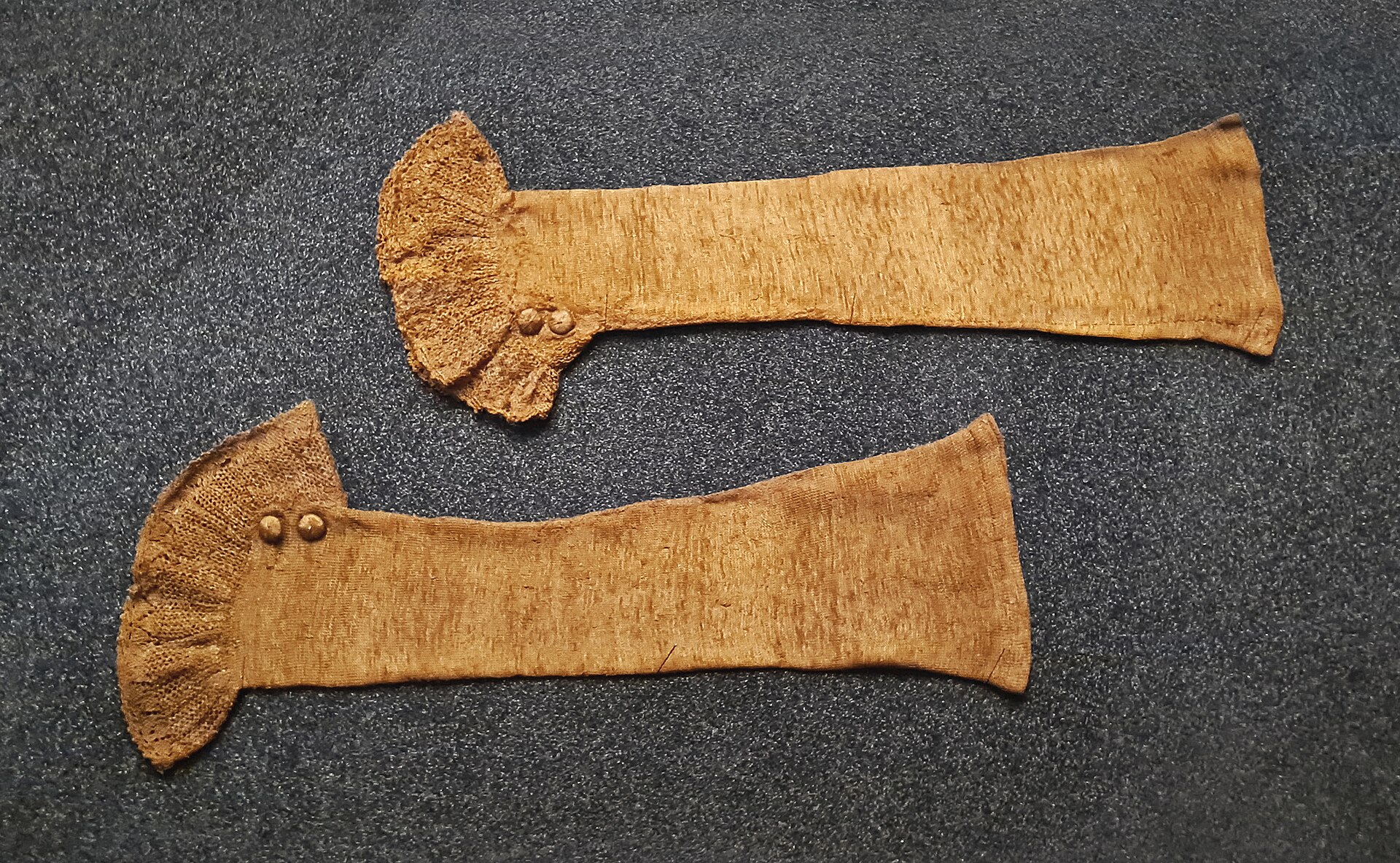 Sea silk (byssus) gloves woven from Pinna nobilis fibres, Strasbourg Zoological Museum